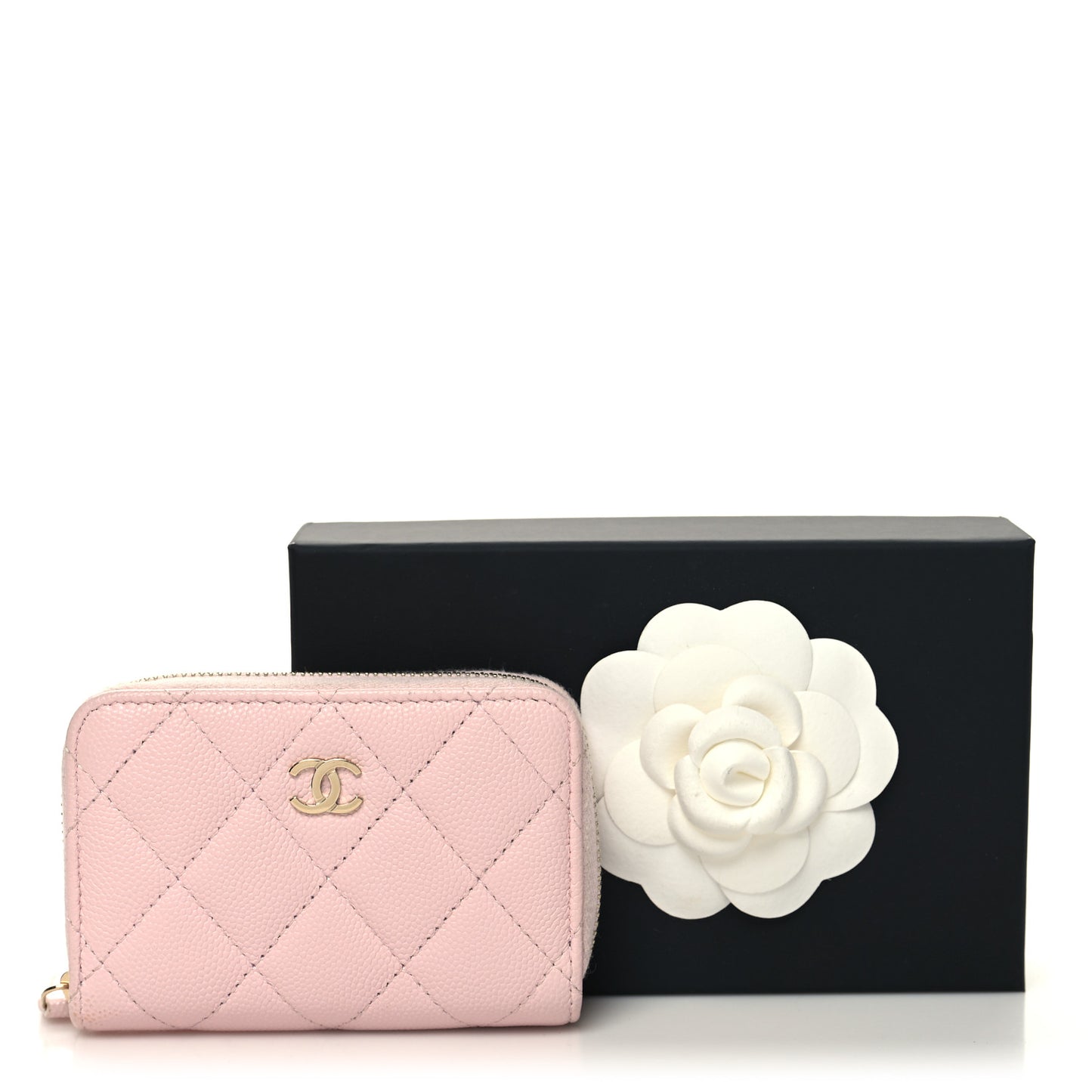 Caviar Quilted Zip Coin Purse Light Pink