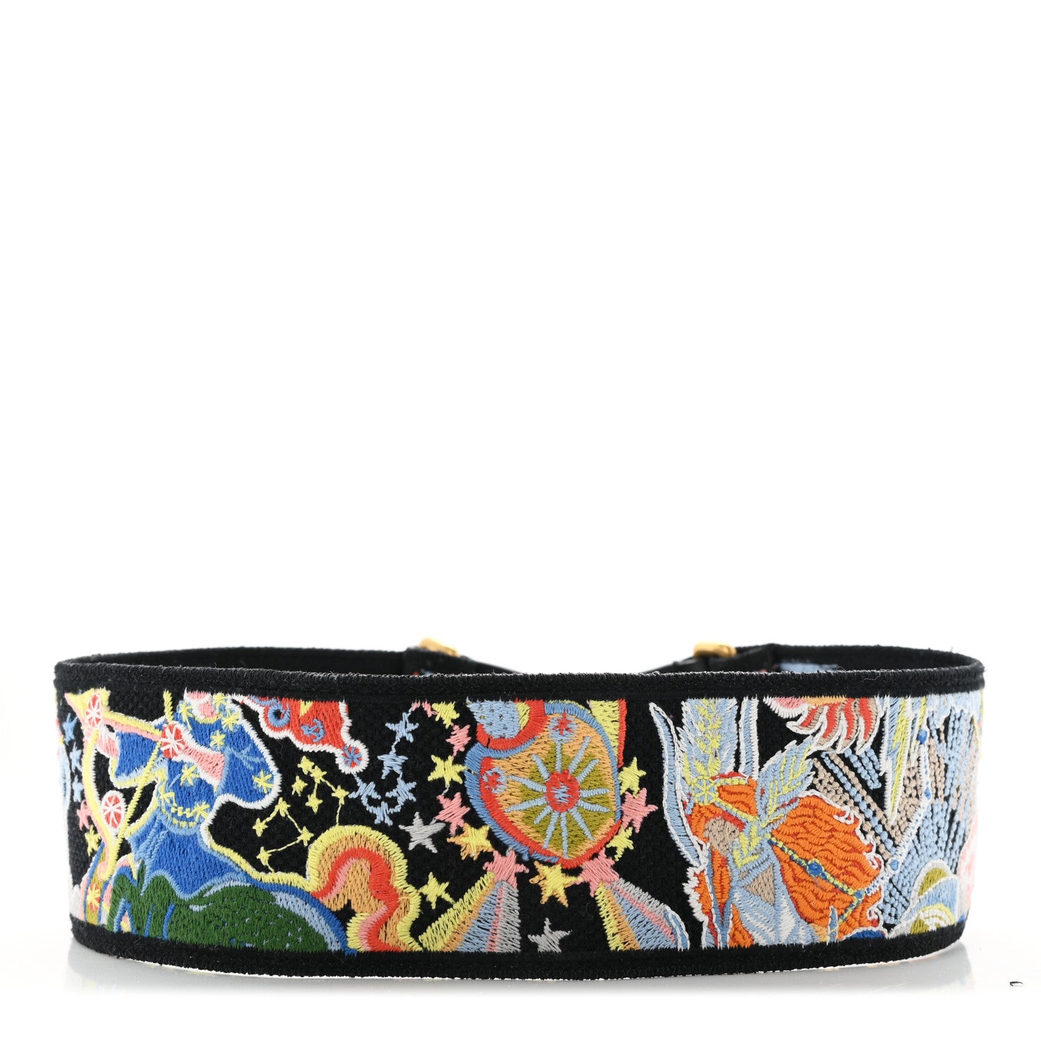 Christian Dior Canvas Embroidered Shoulder Strap Black Multicolor 2 of 5