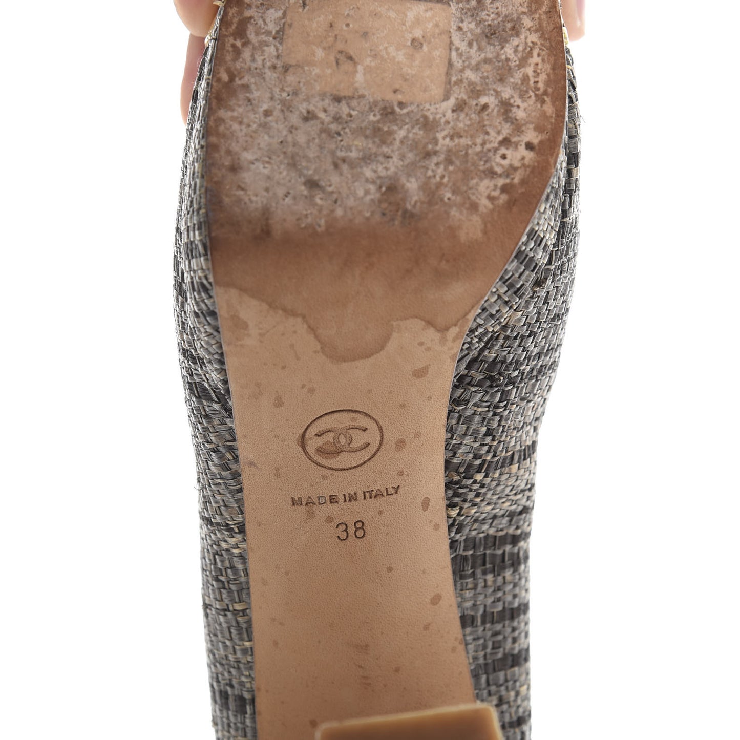 Raffia Patent Cap Toe CC Pumps 38 Brown Gold