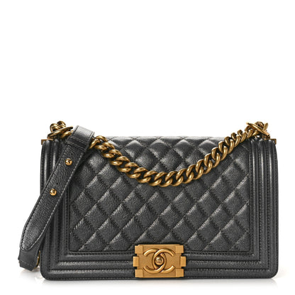 Chanel Metallic Calfskin Quilted Medium Boy Flap Grey 1 of 14