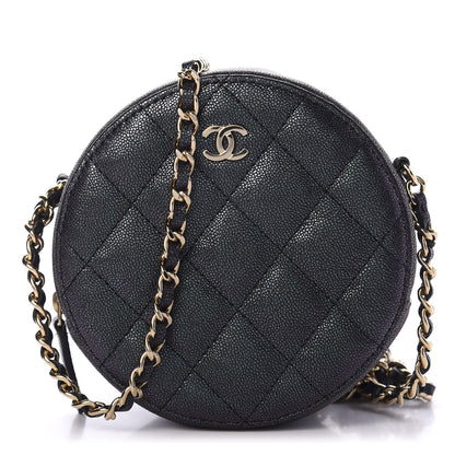 Chanel Iridescent Caviar Quilted Round Clutch With Chain Black 1 of 11