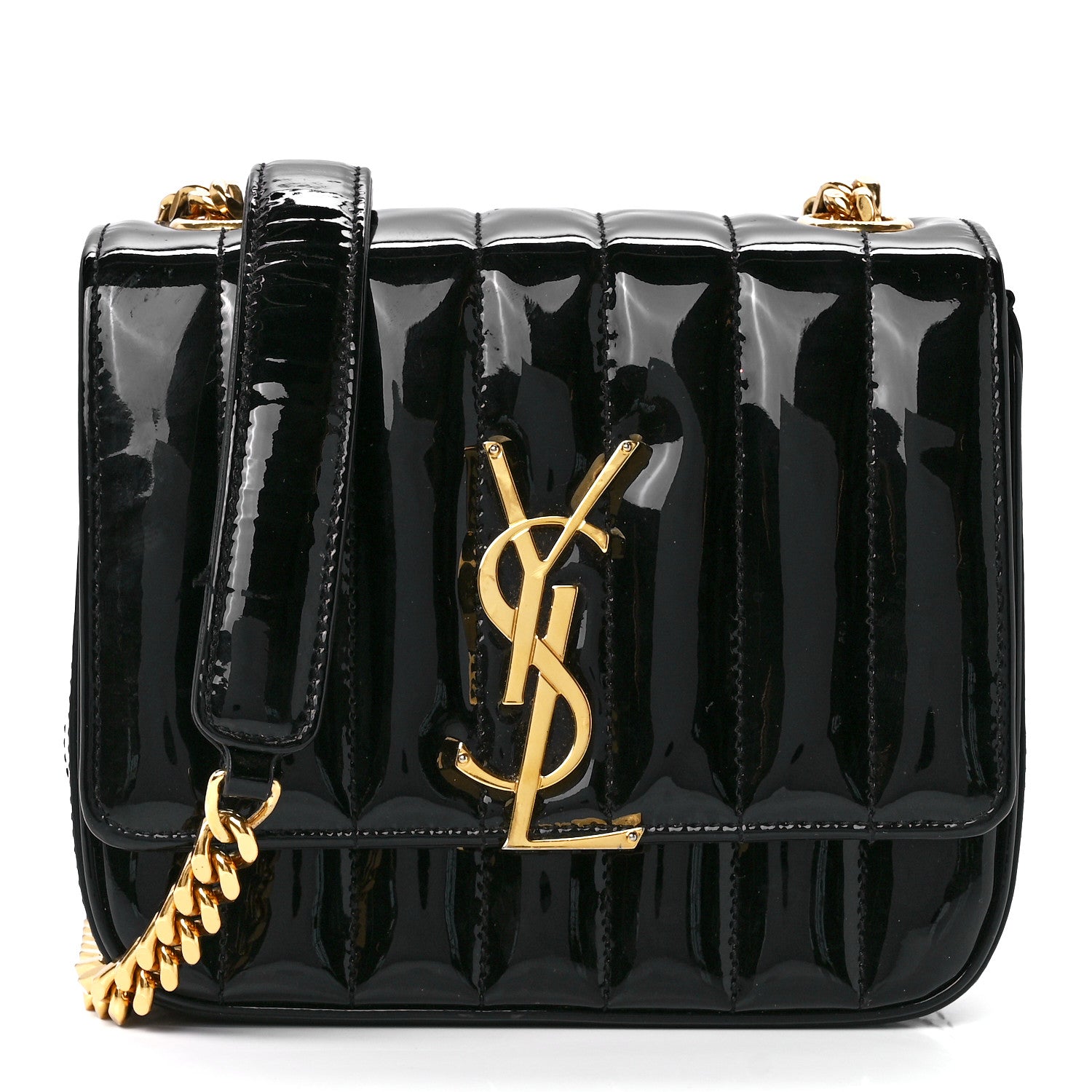 Saint Laurent Patent Calfskin Matelasse Monogram Small Vicky Chain Bag Black 1 of 12