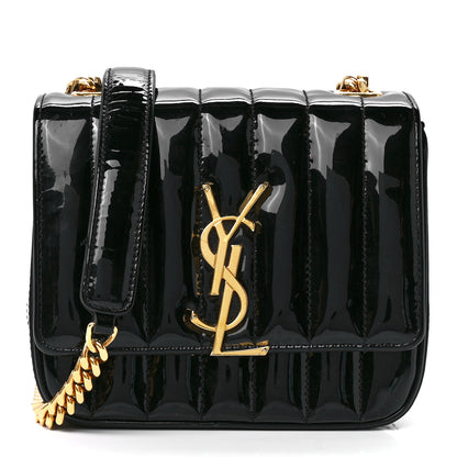 Saint Laurent Patent Calfskin Matelasse Monogram Small Vicky Chain Bag Black 1 of 12