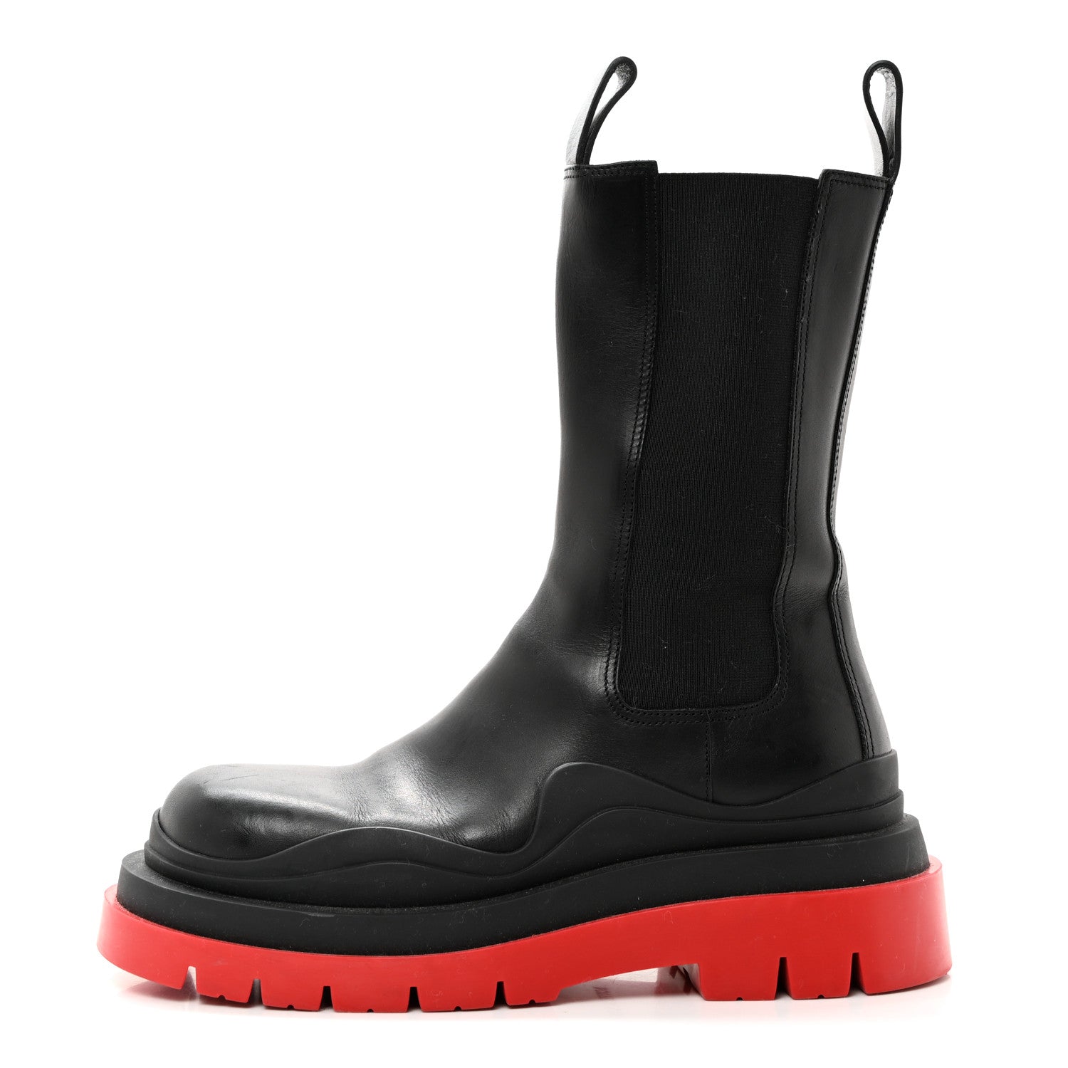 Bottega Veneta Calfskin The Tire Chelsea Boots 38 Black Bright Red 1 of 7