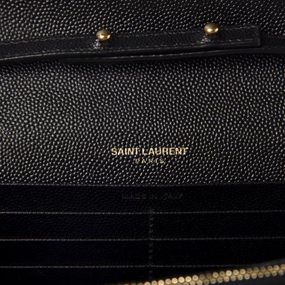 Saint Laurent Grain De Poudre Mixed Matelasse Triquilt Monogram Chain Wallet Black 8 of 11