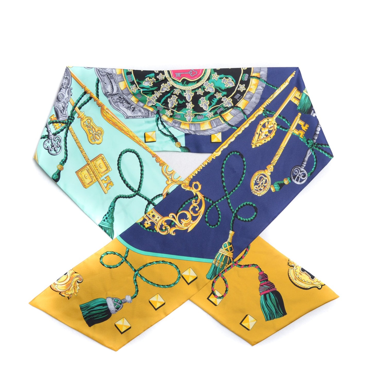 Silk Les Cles Maxi Twilly Curry Vert D'eau Marine