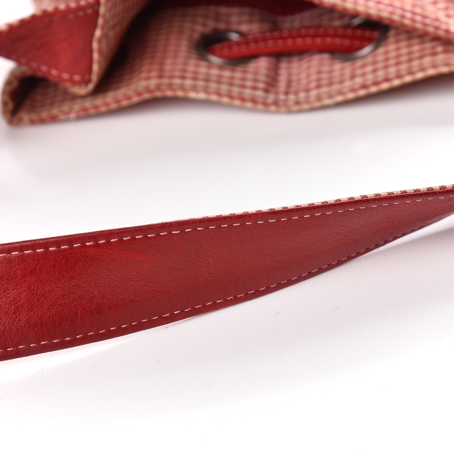 Chanel Toile Gingham Quilted Drawstring Bag Red 13 of 16