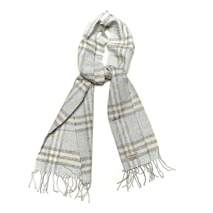 Burberry Cashmere Cotton Vintage Check Fringe Scarf Grey 1 of 4