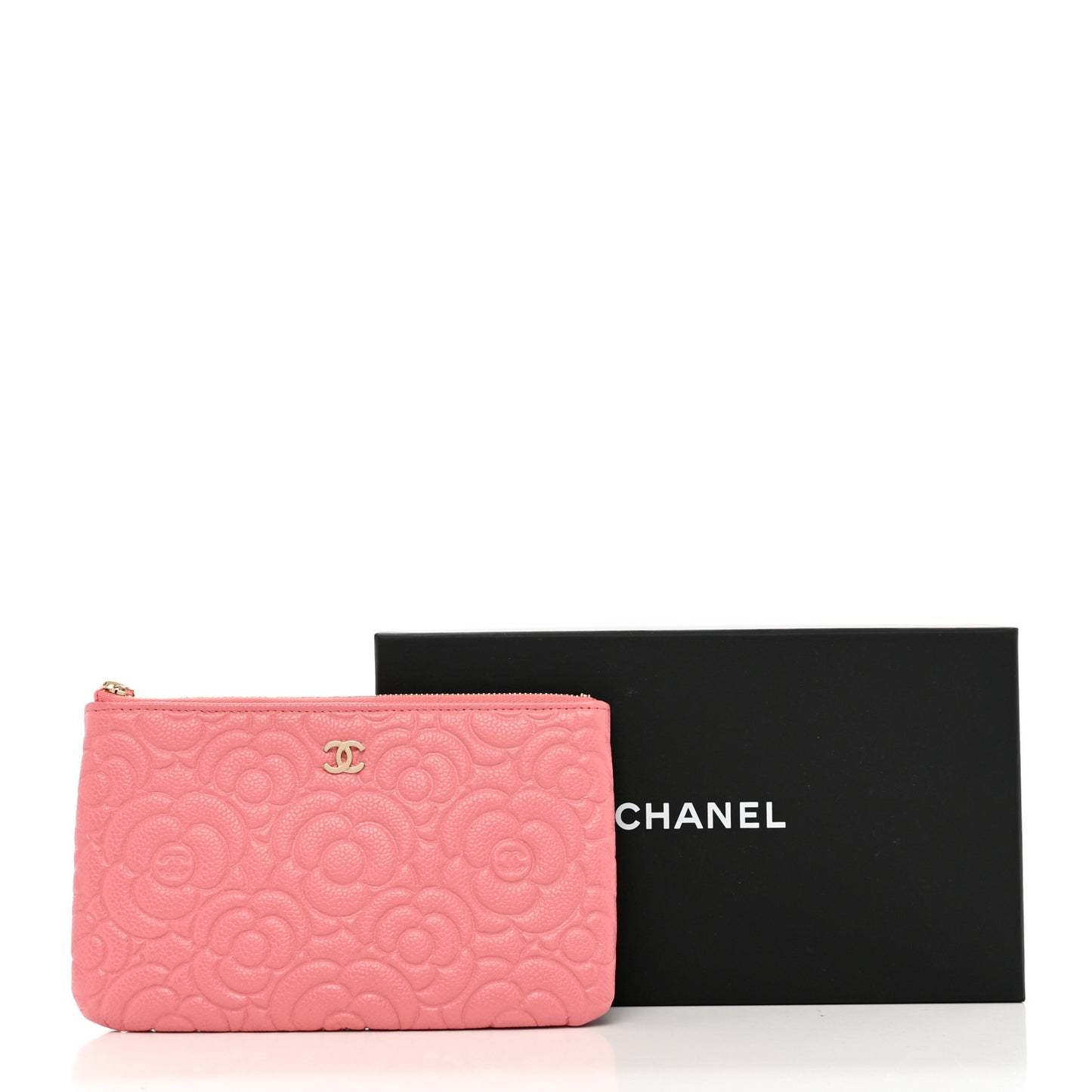 Caviar Camellia Embossed Cosmetic Pouch Pink