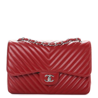 Chanel Caviar Chevron Quilted Jumbo Double Flap Dark Red 1 of 9
