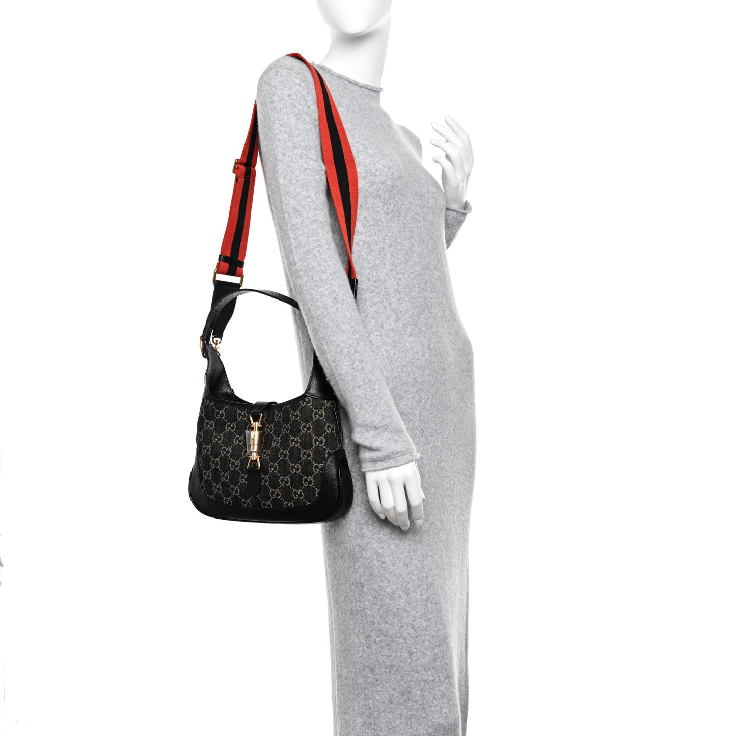Jacquard Denim GG Monogram Small Jackie 1961 Hobo Black Ivory
