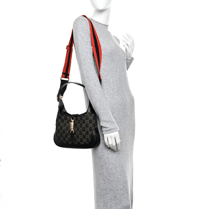 Gucci Jacquard Denim GG Monogram Small Jackie 1961 Hobo Black Ivory 3 of 11