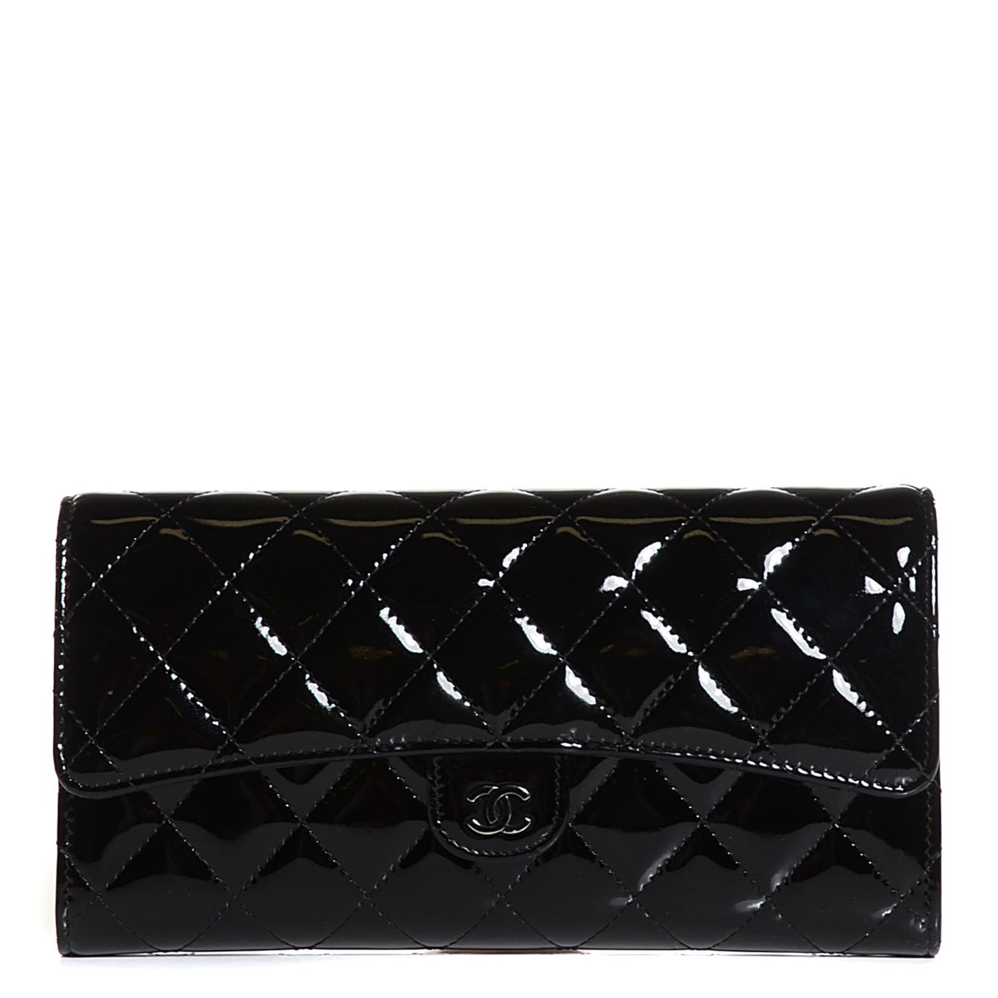 Patent Quilted Travel Wallet Black