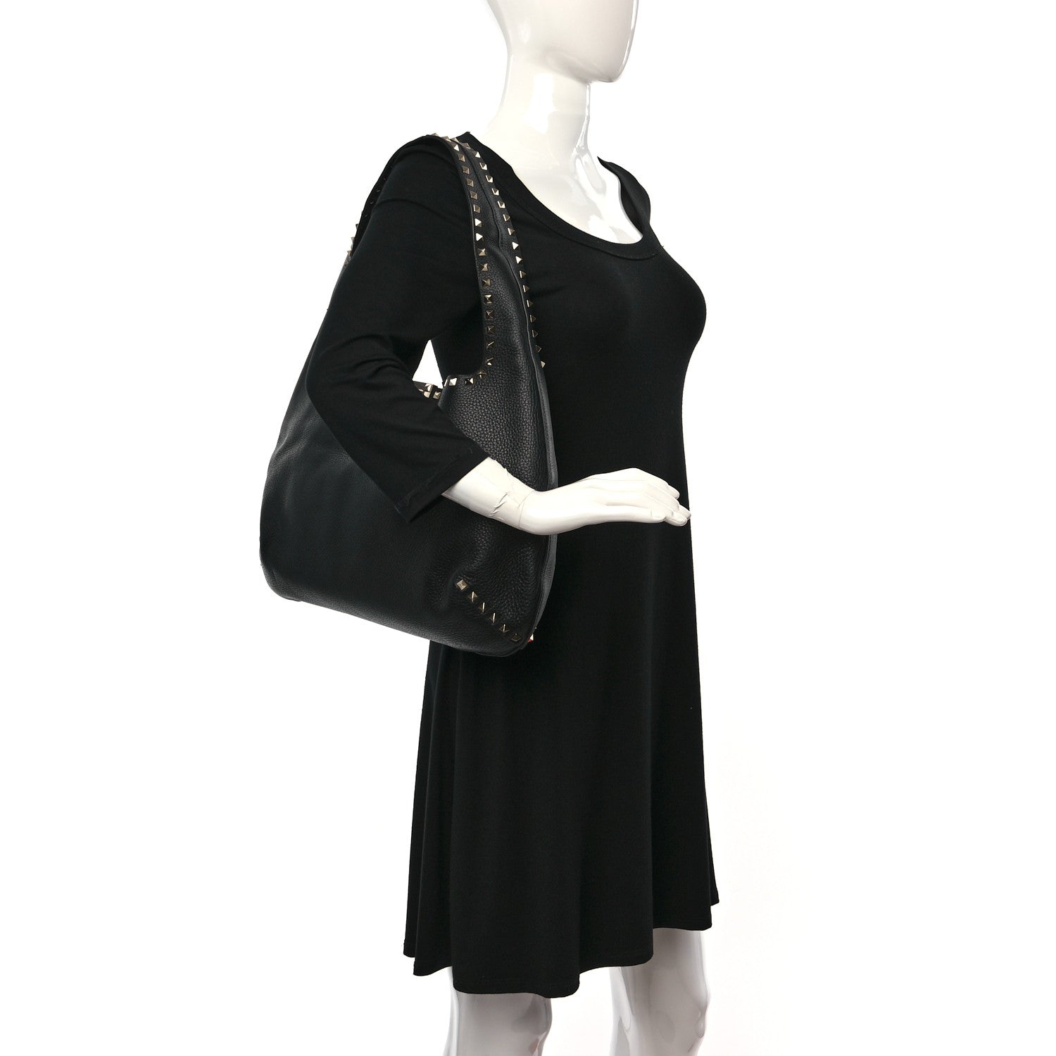 Valentino Garavani Grained Calfskin Large Rockstud Hobo Black 2 of 8