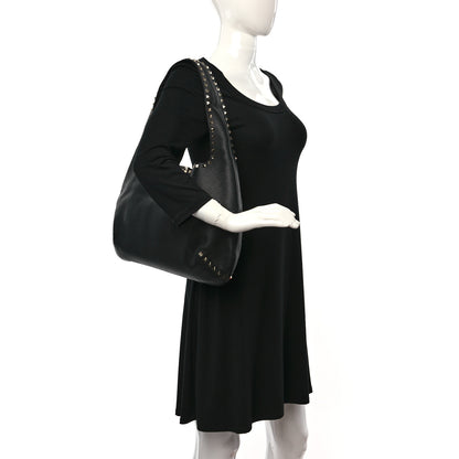 Valentino Garavani Grained Calfskin Large Rockstud Hobo Black 2 of 8