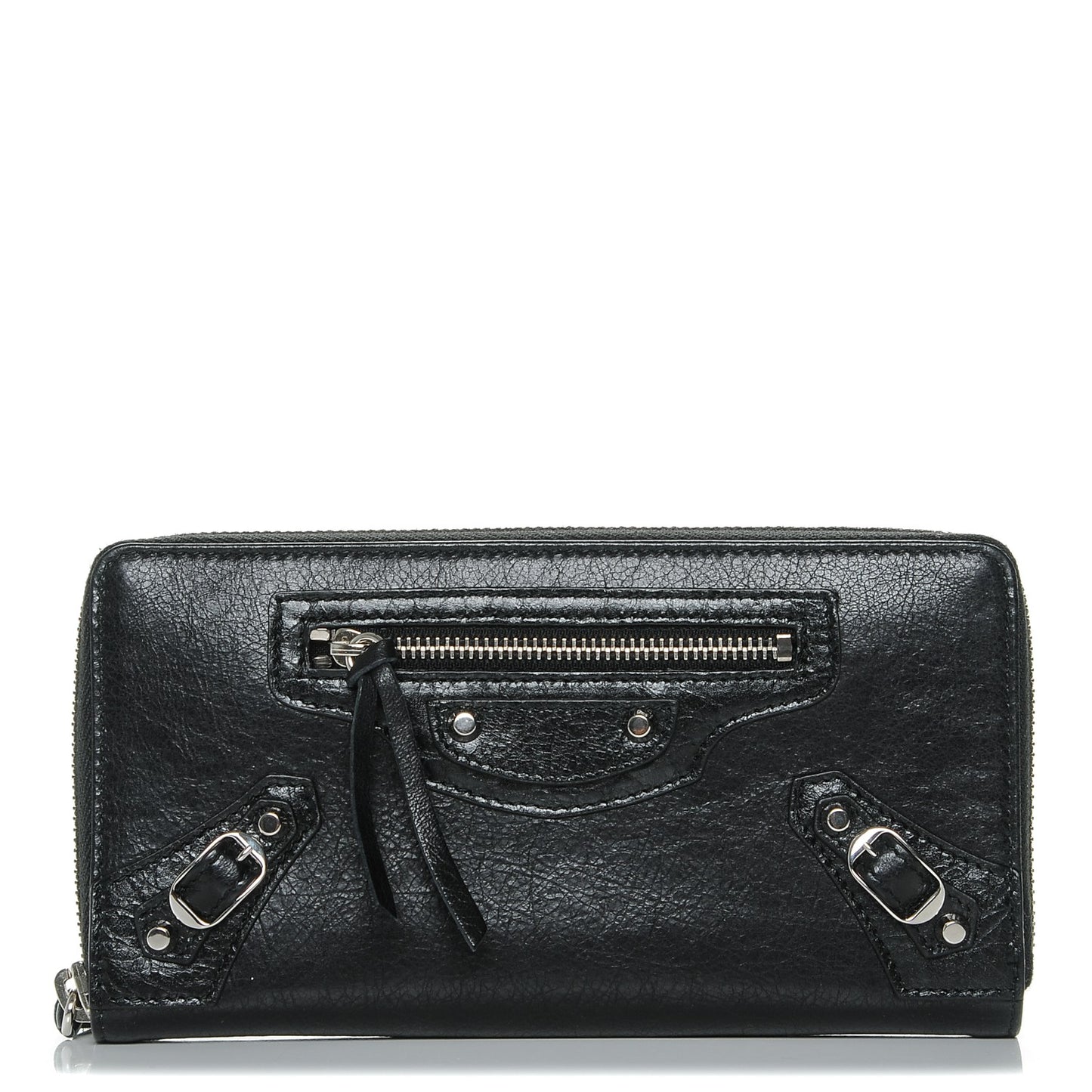 Agneau Classic Silver Hardware Continental Zip Around Wallet Black
