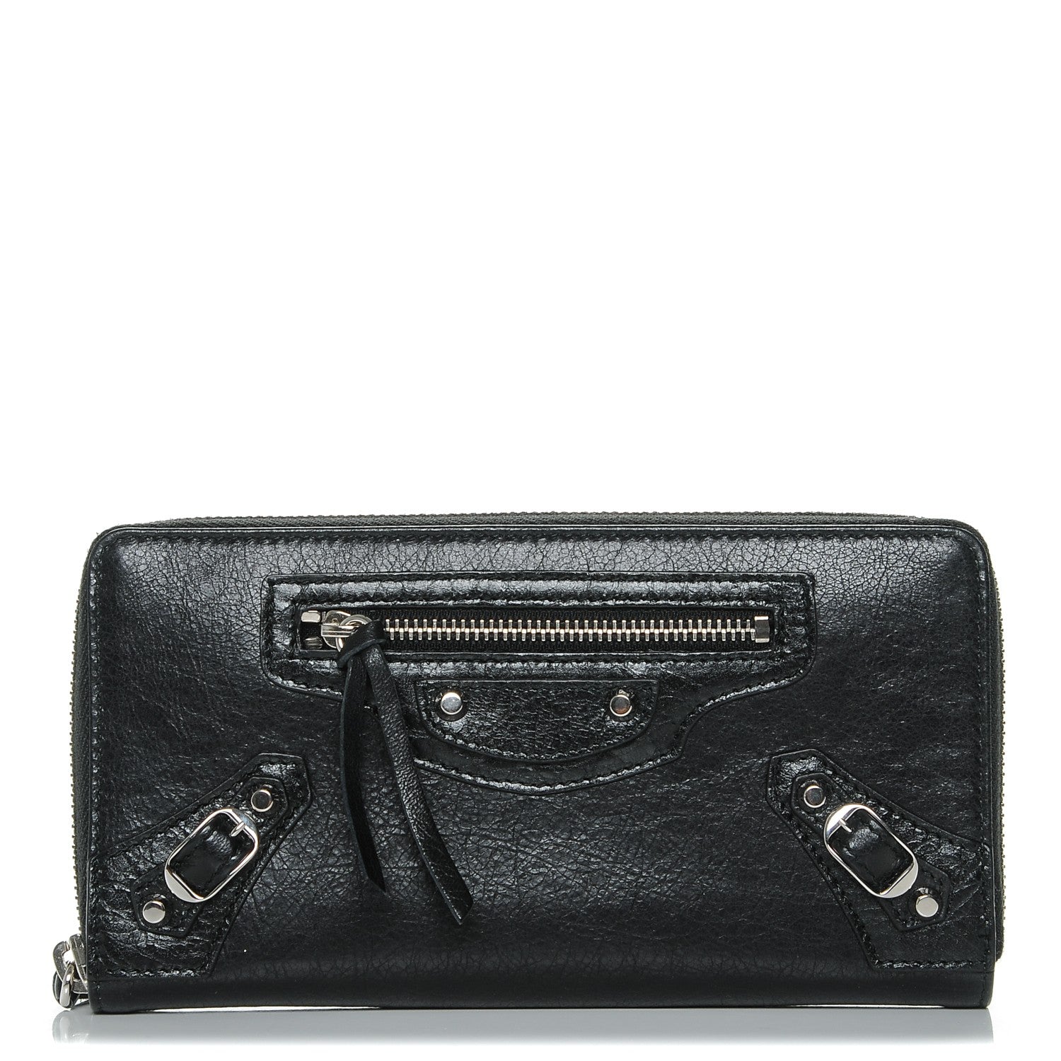 Balenciaga Agneau Classic Silver Hardware Continental Zip Around Wallet Black 1 of 6