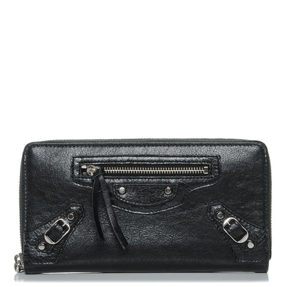 Balenciaga Agneau Classic Silver Hardware Continental Zip Around Wallet Black 1 of 6