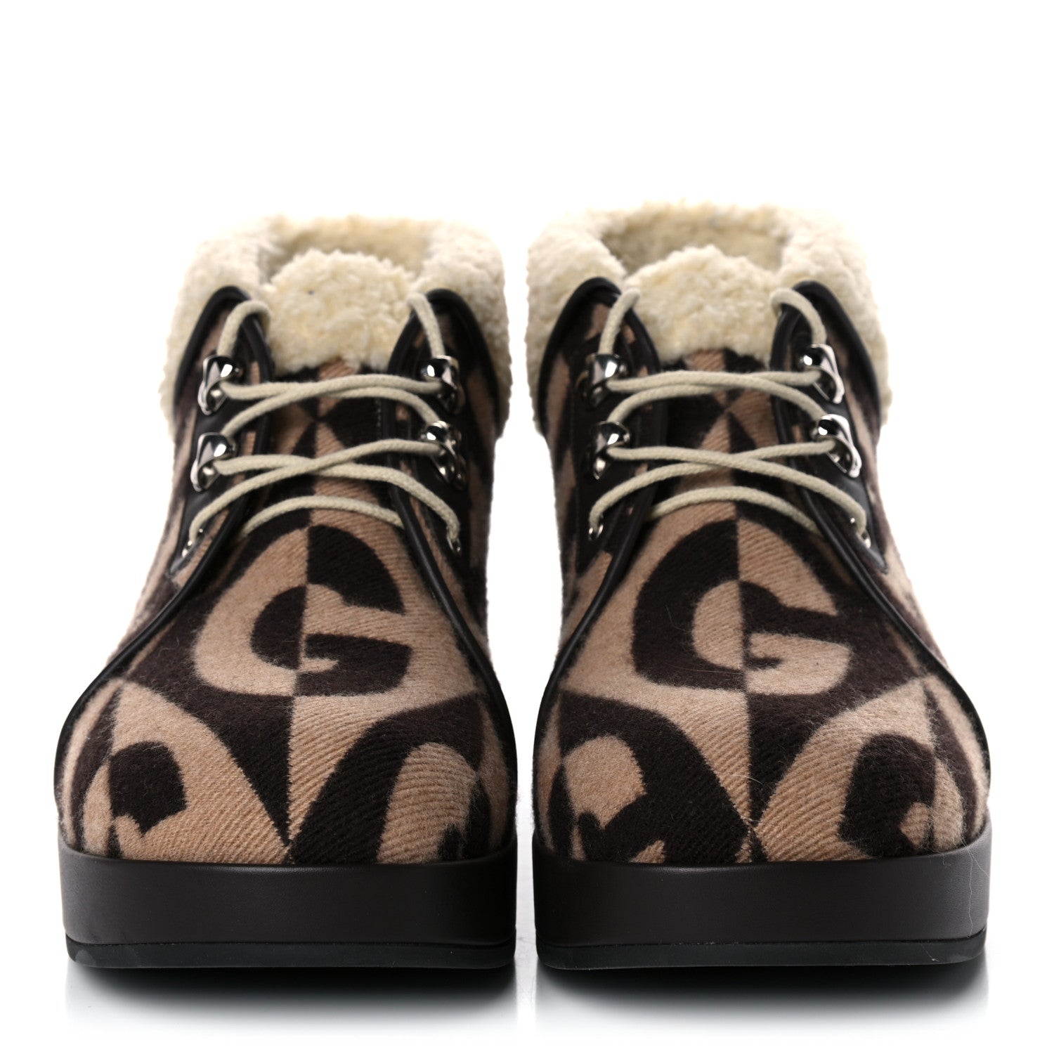 Gucci Wool Faux Shearling G Rhombus Womens Victor Ankle Boots 39 Beige Cocoa 2 of 7