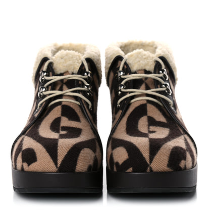 Gucci Wool Faux Shearling G Rhombus Womens Victor Ankle Boots 39 Beige Cocoa 2 of 7