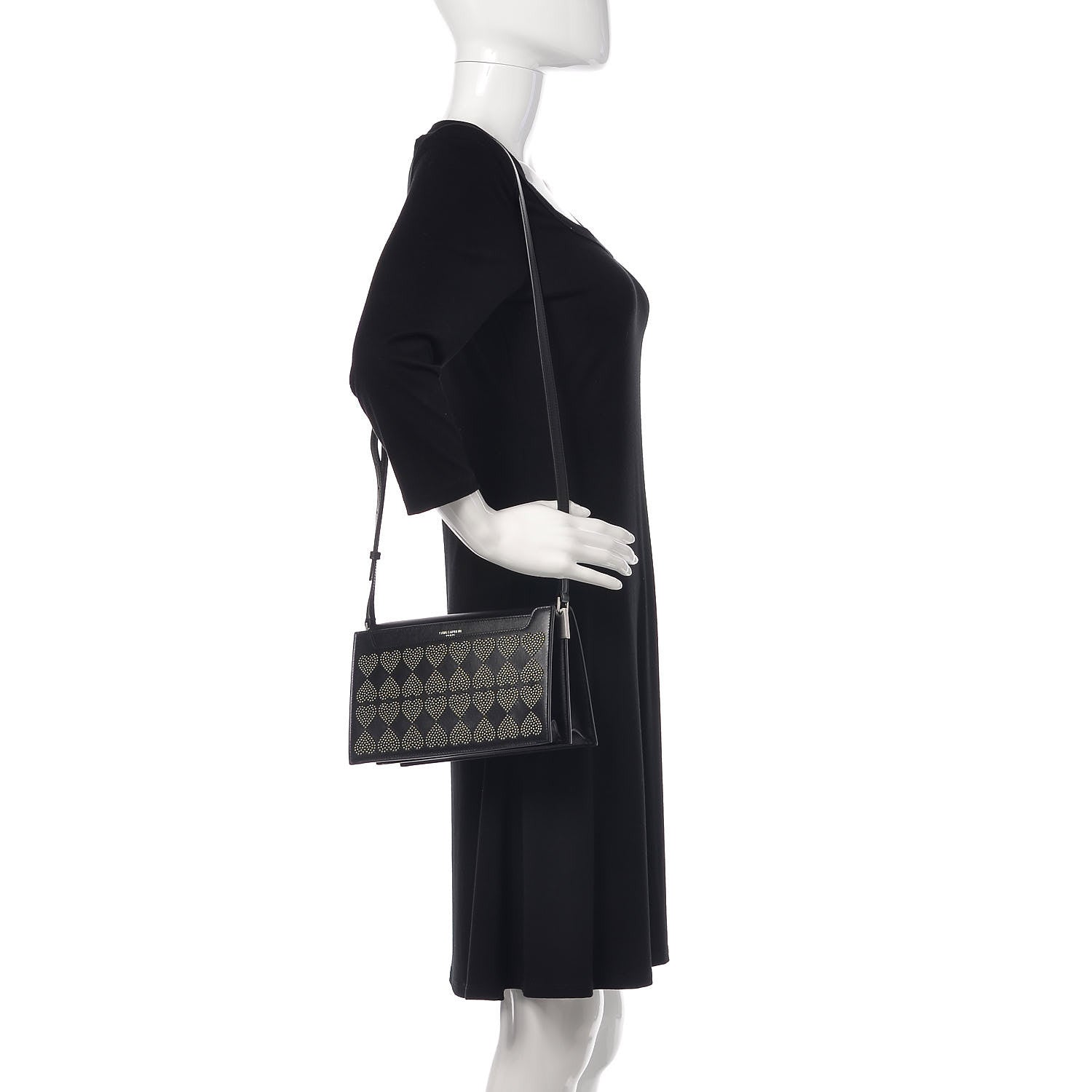 Saint Laurent Smooth Calfskin Catherine Heart Studded Satchel Black 2 of 9