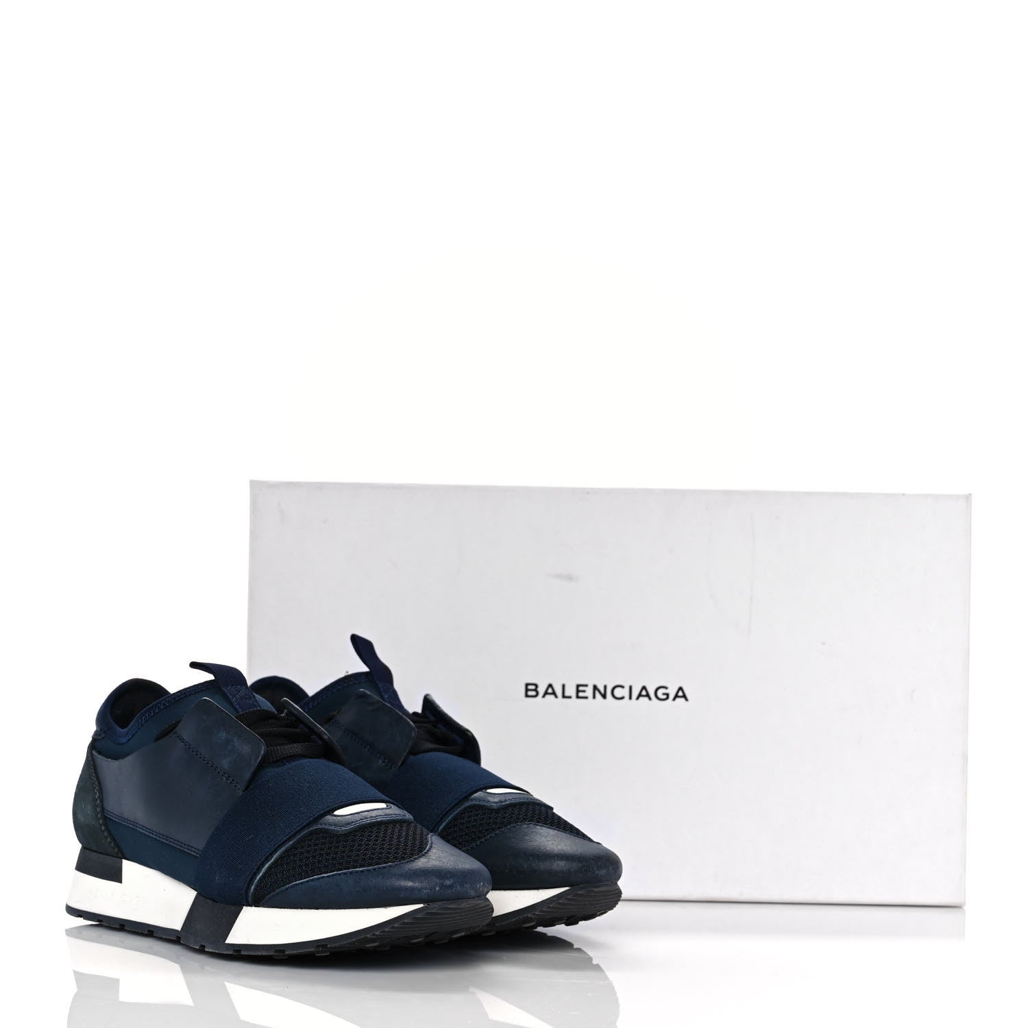 Balenciaga Mesh Calfskin Neoprene Suede Womens Race Runner Sneakers 37 Bleu Nuit 9 of 9
