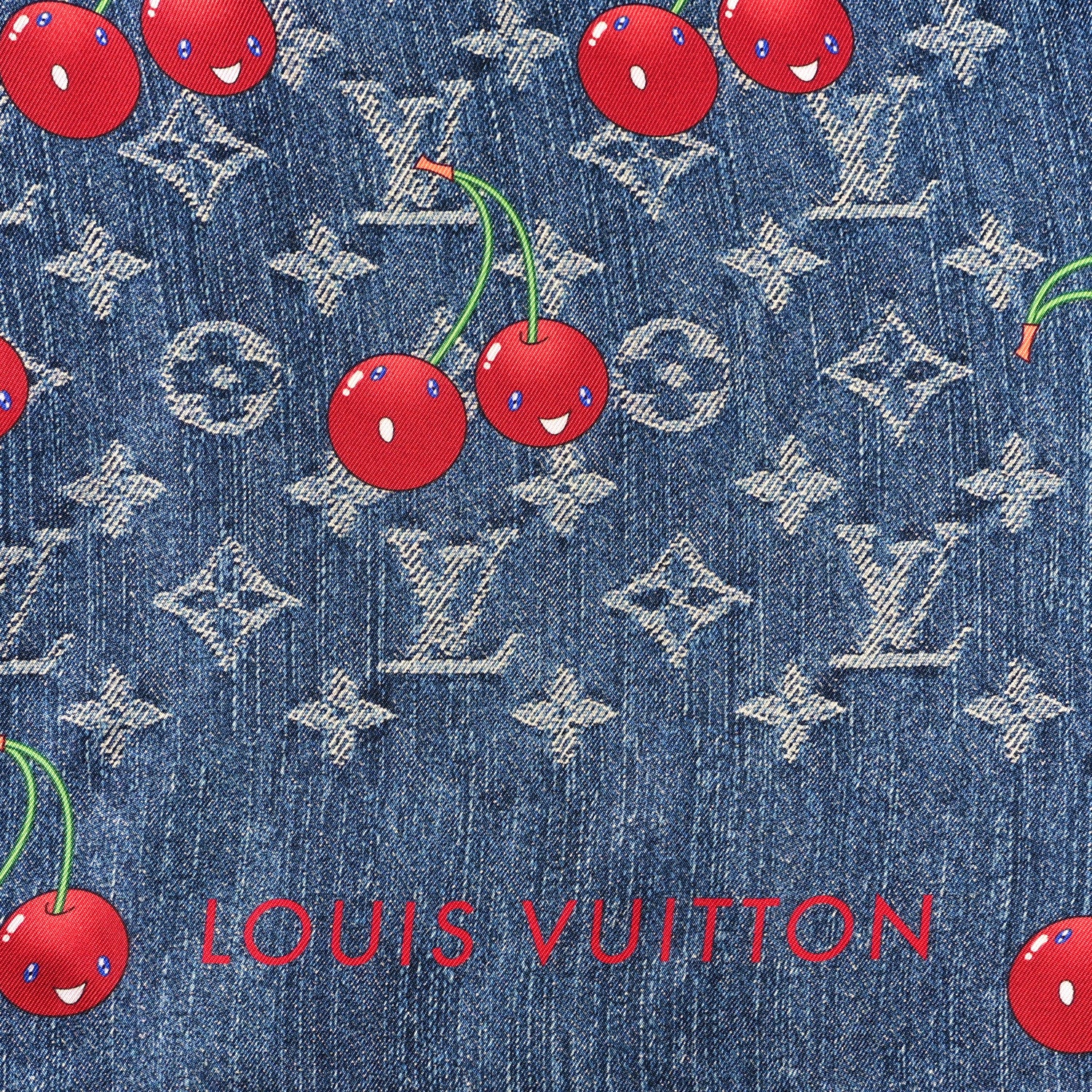 Louis Vuitton LV X TM Silk Monogram Cerises Square Scarf 90 Denim Blue 2 of 3