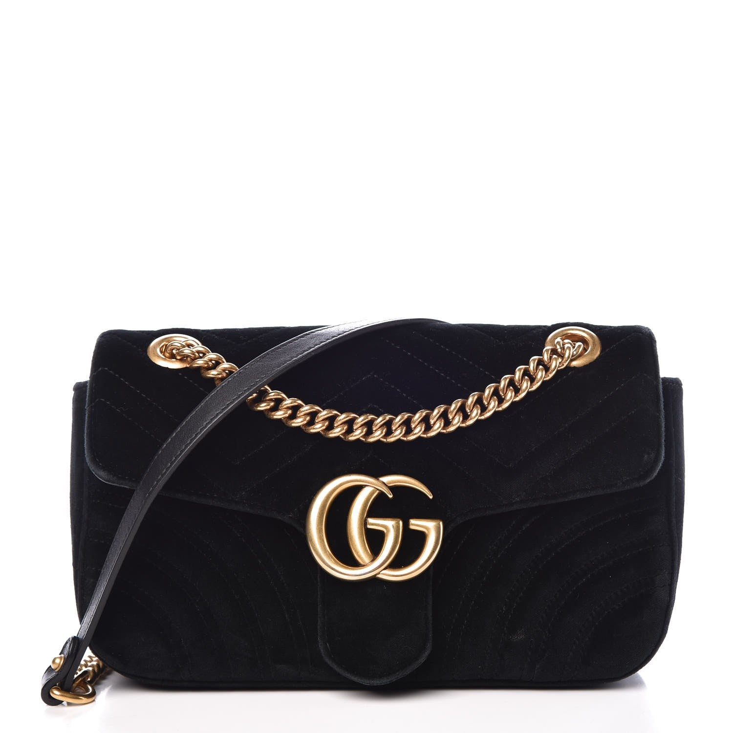 Gucci Velvet Matelasse Small GG Marmont Shoulder Bag Black 2 of 14