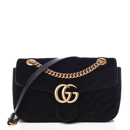 Gucci Velvet Matelasse Small GG Marmont Shoulder Bag Black 2 of 14