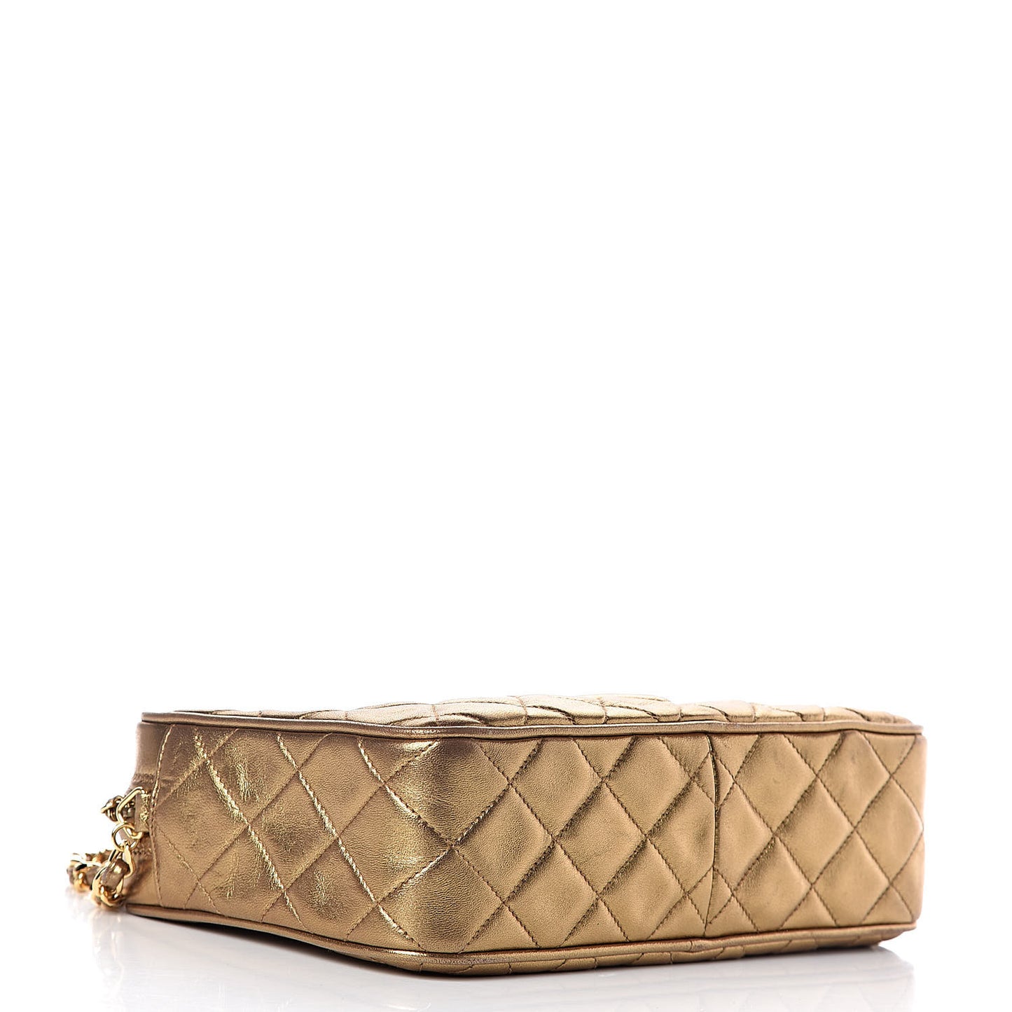 Metallic Lambskin Quilted Tassel Camera Case Gold