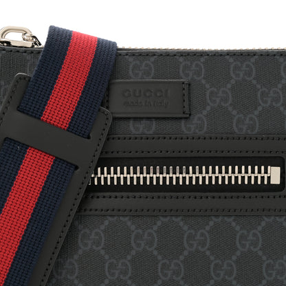 Gucci GG Supreme Monogram Web Small Flat Messenger Bag Black Grey 8 of 10