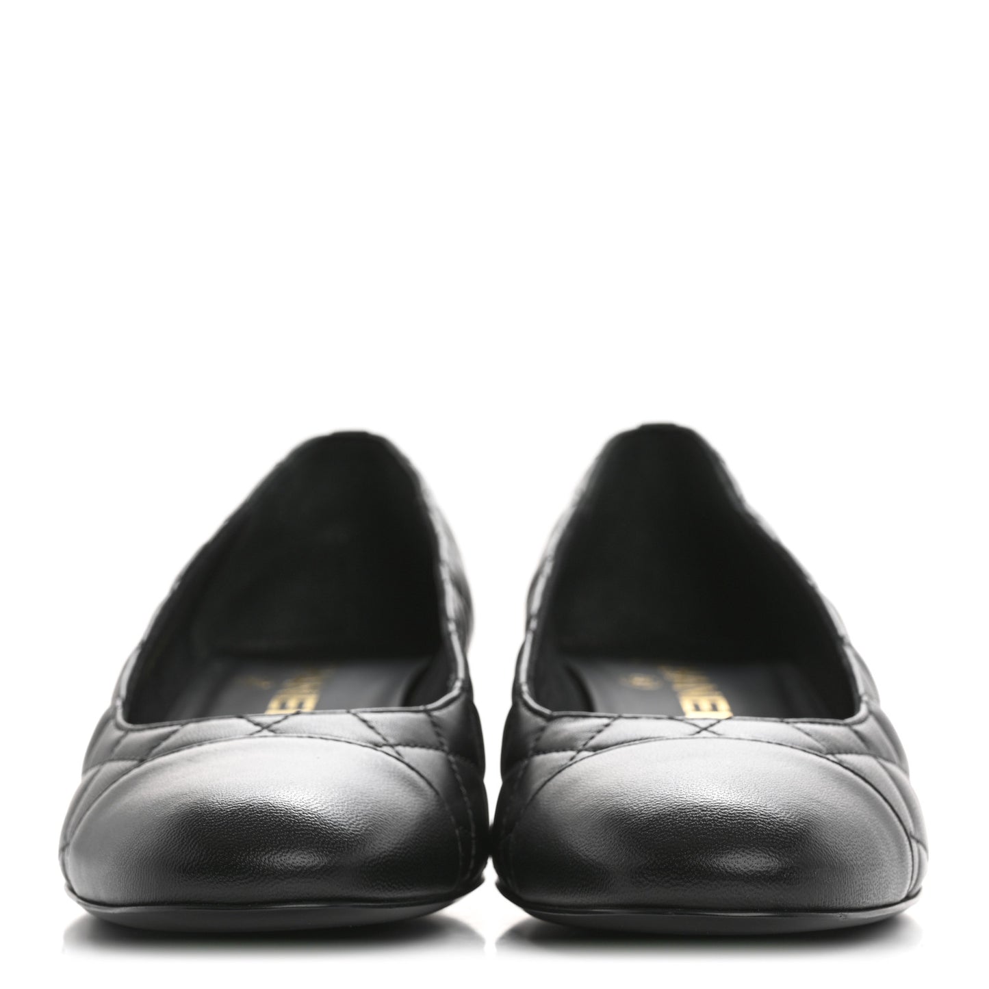 Lambskin Quilted CC Cap Toe Low Heel Pumps 38 Black