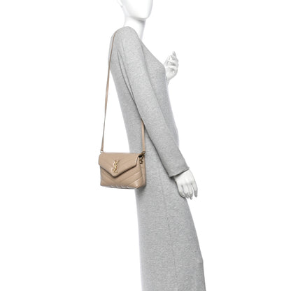Saint Laurent Calfskin Y Quilted Monogram Toy Loulou Crossbody Bag Dark Beige 2 of 10