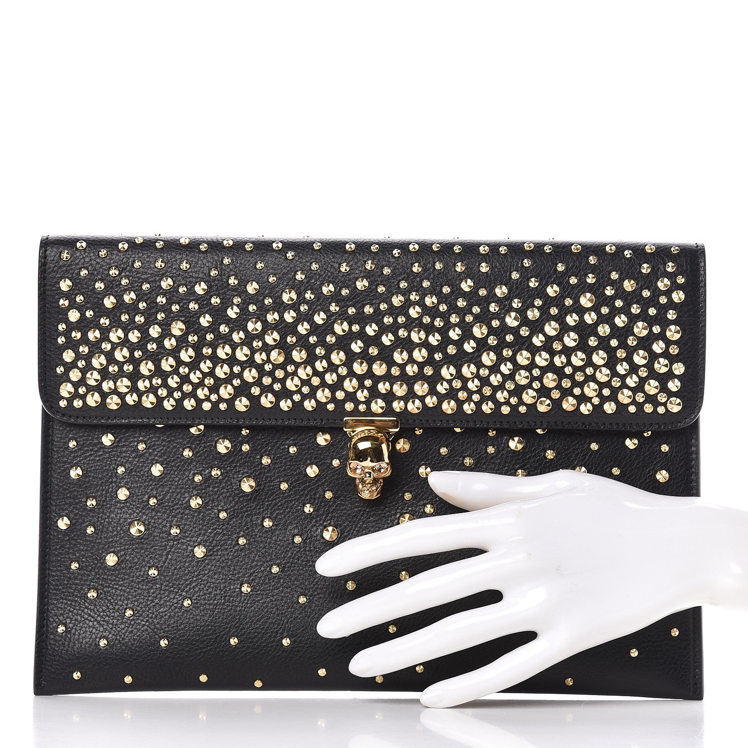 Alexander McQueen Calfskin Studded Skull Envelope Clutch Black 2 of 10