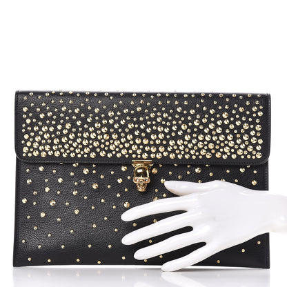 Alexander McQueen Calfskin Studded Skull Envelope Clutch Black 2 of 10