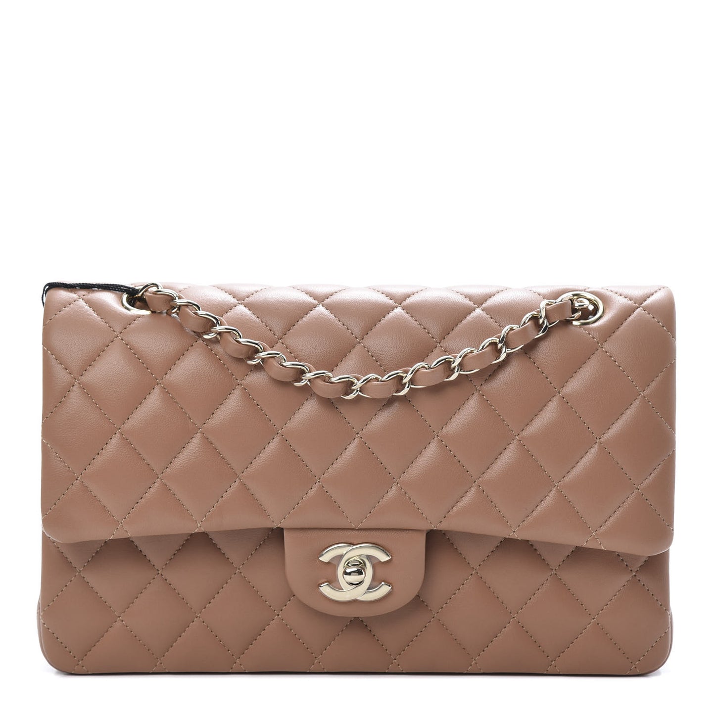 Lambskin Quilted Medium Double Flap Brown