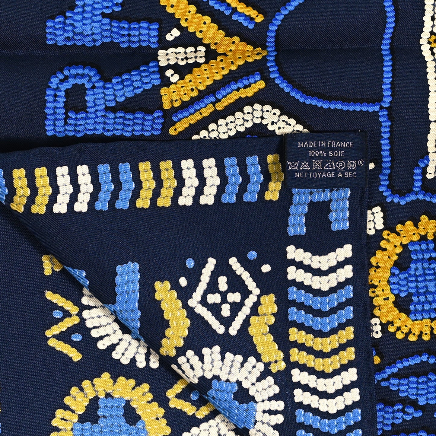 Silk Twill Kelly En Perles Shawl 140 Marine Bleu Roy