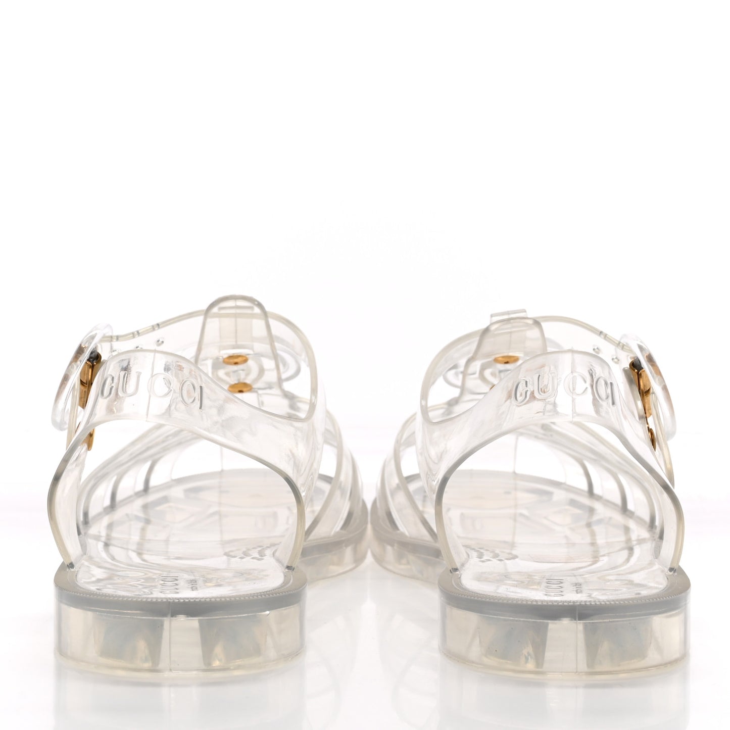 Shiny Rubber Double G Buckle Strap Sandals 36 Transparent