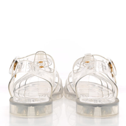 Gucci Shiny Rubber Double G Buckle Strap Sandals 36 Transparent 9 of 10