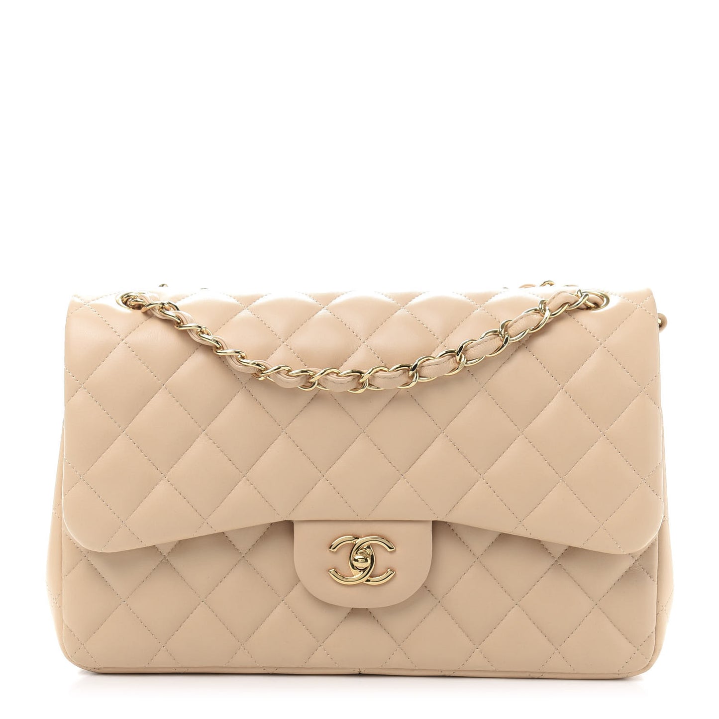 Lambskin Quilted Jumbo Double Flap Beige Clair