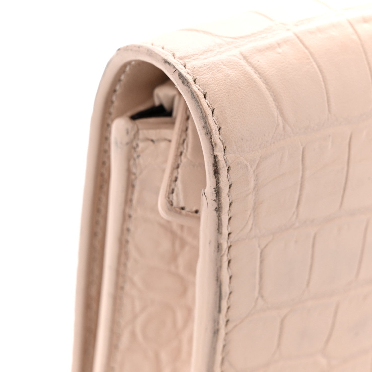 Saint Laurent Calfskin Crocodile Embossed Kate Monogram Tassel Chain Wallet Marble Pink 15 of 16