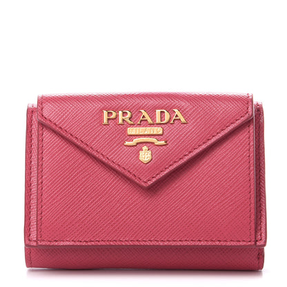 Prada Saffiano Metal Small Tri-Fold Wallet Peonia 1 of 6