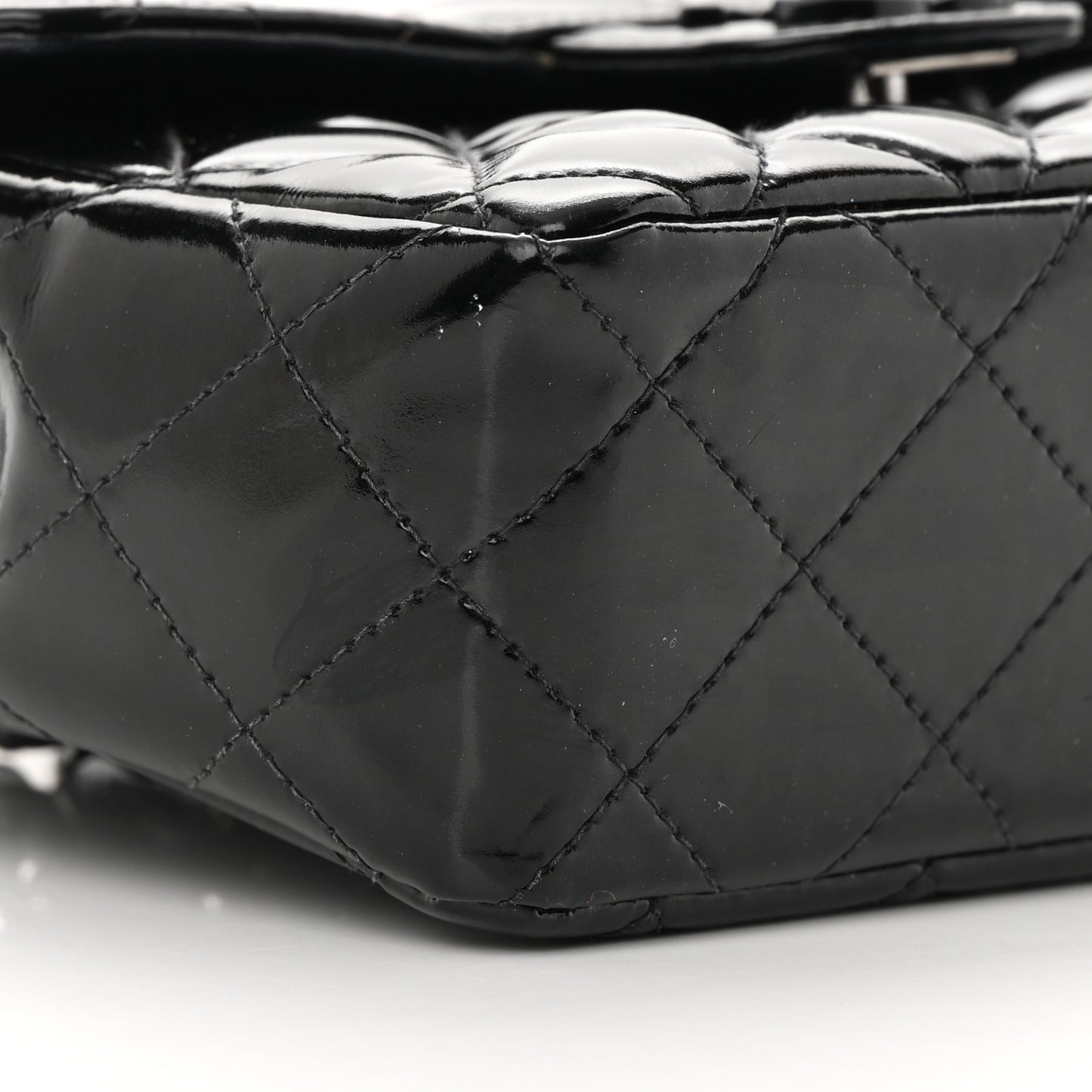 Patent Calfskin Quilted Mini Square Flap So Black