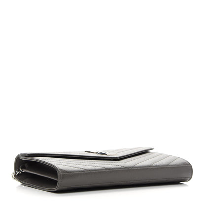 Saint Laurent Grain De Poudre Matelasse Chevron Monogram Chain Wallet Earth 4 of 8
