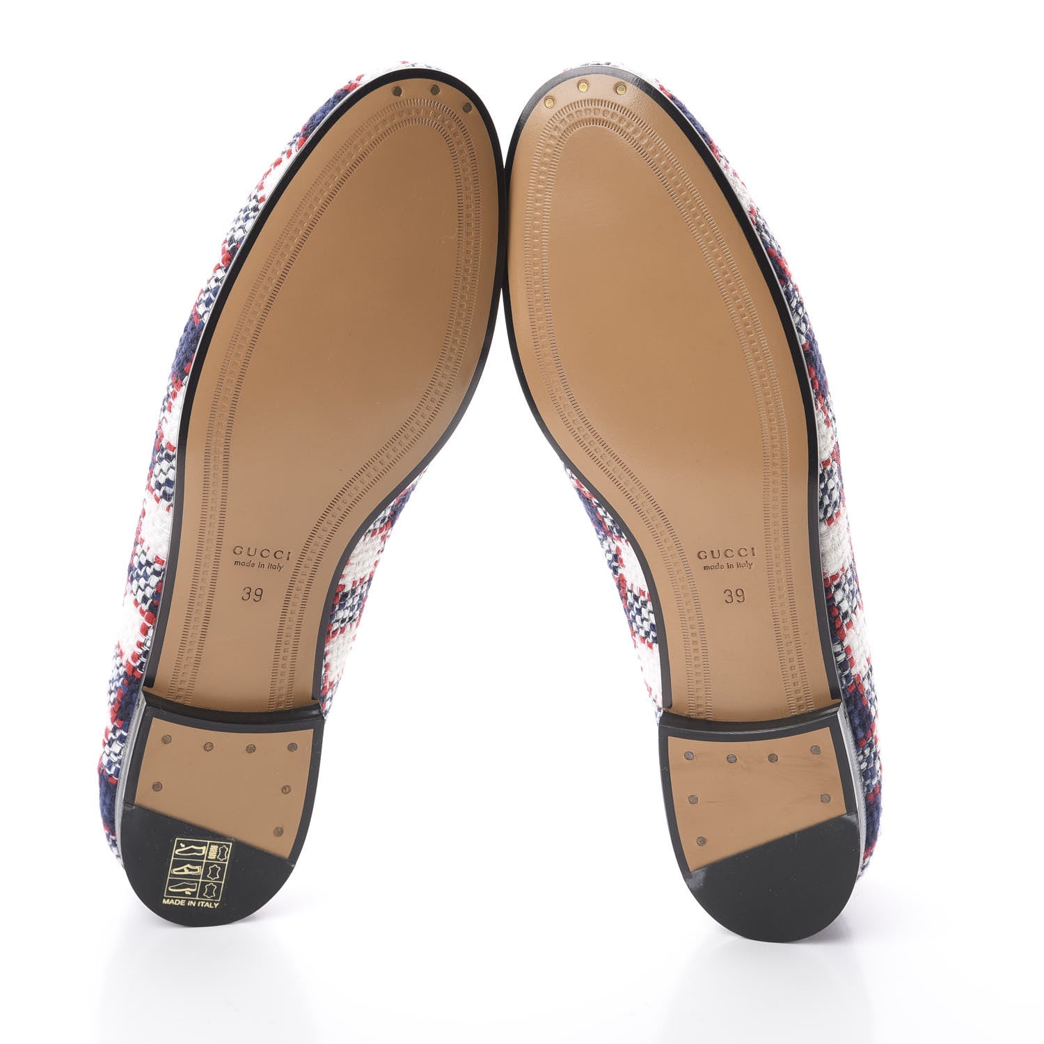 Gucci Vintage Tweed Check Horsebit Womens Jordaan Loafers 39 White Hibiscus Red Marine 5 of 7