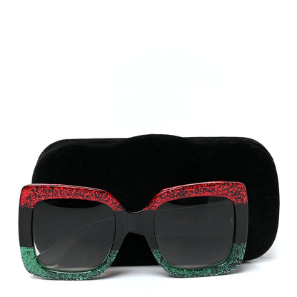 Gucci Acetate Square Frame Sunglasses GG0083S Glitter Red Black Green 9 of 9