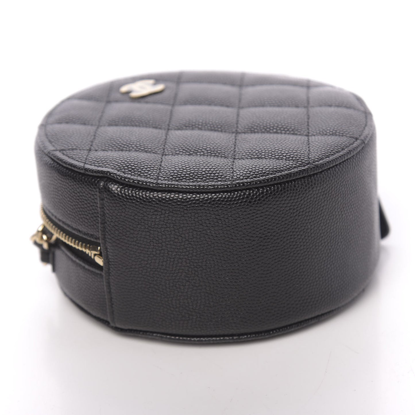 Caviar Quilted Round Clutch With Chain Black