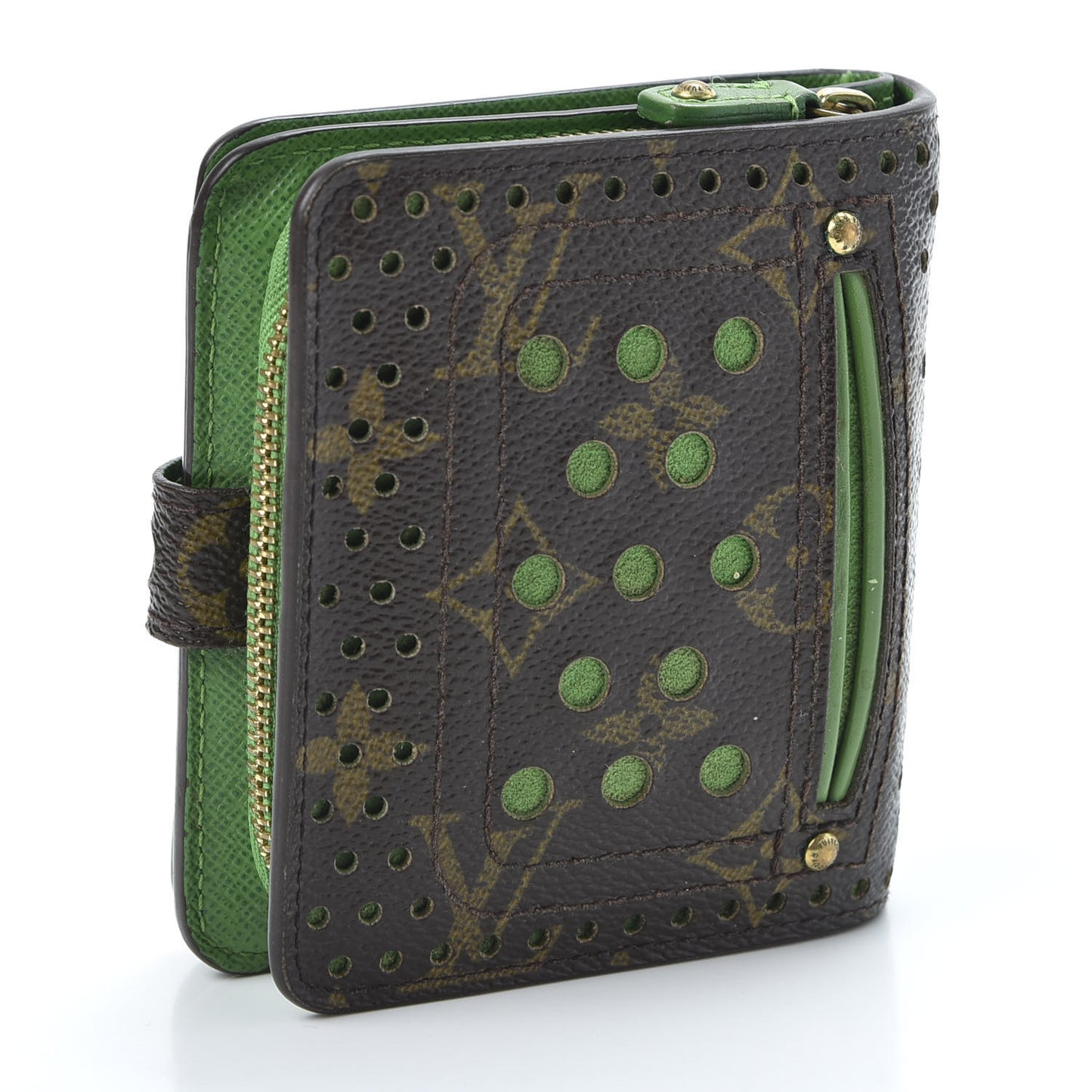 Monogram Perforated Compact Zipped Wallet Green