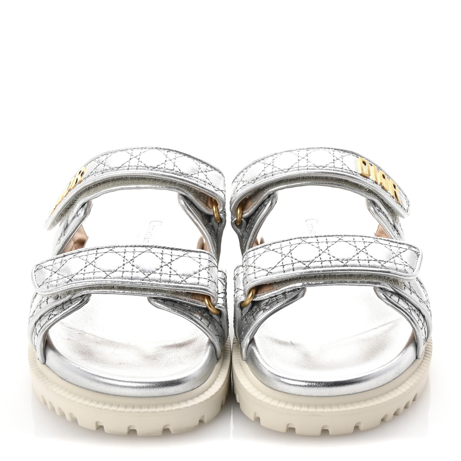Christian Dior Laminated Sheepskin Cannage Dior Or Dioract Slide Sandals 37.5 Steel 3 of 10