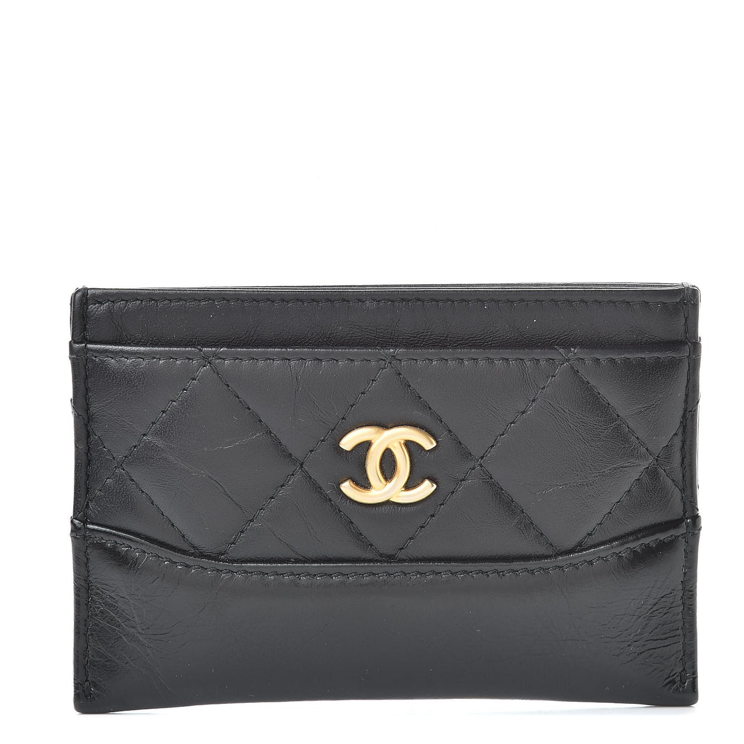 Aged Calfskin Quilted Gabrielle Card Holder Black